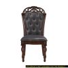 Formal Dining Chairs Set of 2 Cherry Finish Button-Tufted Faux Leather Upholstered Traditional Dining Room Furniture Elegant Classic