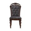 Formal Dining Chairs Set of 2 Cherry Finish Button-Tufted Faux Leather Upholstered Traditional Dining Room Furniture Elegant Classic