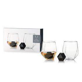 4-Piece Faceted Tumbler & Hexagonal Basalt Stone Set by Visk