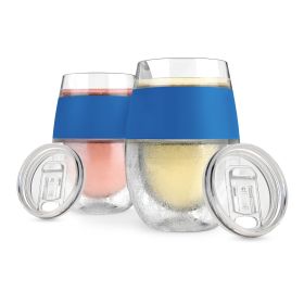 Wine FREEZE Cooling Cups in Blue (set of 2) and lids by HOS