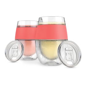 Wine FREEZE Cooling Cups in Coral (set of 2) and lids by HO