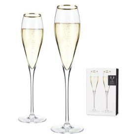 Crystal Gold-Rimmed Champagne Flutes Viski