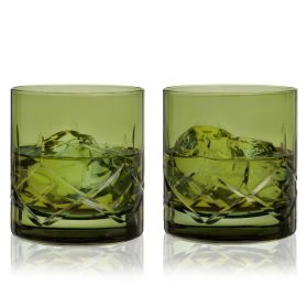 Admiral Cut Crystal Rocks Glasses in Green Viski