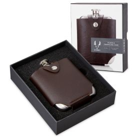 Harrison Flask with Traveling Case in Leather and Stainless