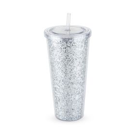 Glam Silver Double Walled Glitter Tumbler Blush