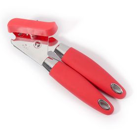 1pc Multifunctional Stainless Steel Can Opener with Rubber and Plastic Handle - Easy to Use and Durable Kitchen Accessory (Color: Red)