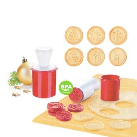 Cartoon Cookies Stamps Molds 6PCS/Lot Plunger Chocolate Fondant Cake Embosser Cutter Bakeware Kitchen DIY Cake Decorating Tools (Color: Red)