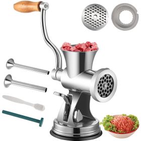 Multifunctional Crank Meat Grinder Manual 304 Stainless Steel Hand Operated Meat Grinder (Color: Silver)